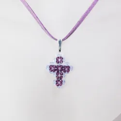Pendant 45cm - Trina-Mauve Suedine - Pendant 45cm - Laiton argenté